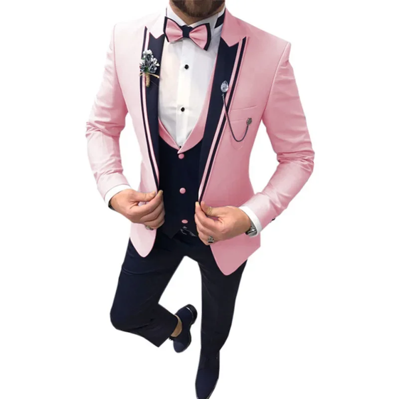 New Casual Fashion Men\'s Suit Three-piece Set (top + Vest + Pants) Lapel Slim Wedding Ceremony Groom Best Man Suit Men\'s Suit