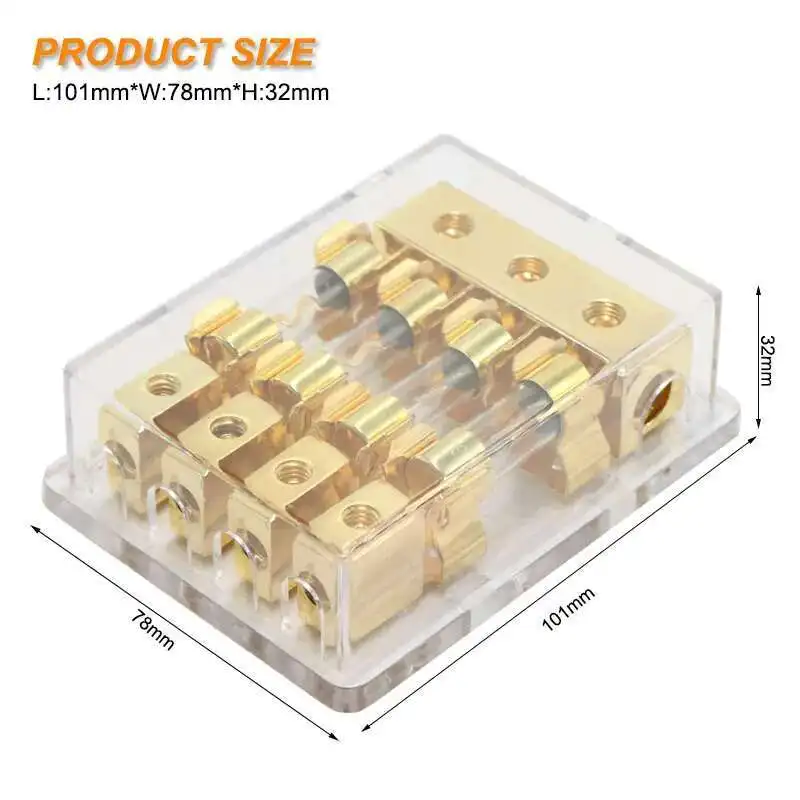 Power 1 In Gauge Out 4 Way Audio Stereo 60Amp Distribution Connecting AGU Fuse Block For Car