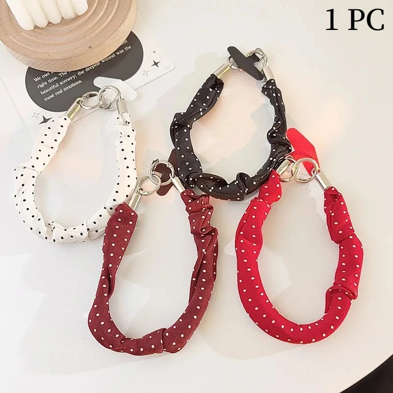 Short Polka Dot Fabric Mobile Phone Lanyard, Anti-lost Wrist Strap, Bag, Keychain Universal