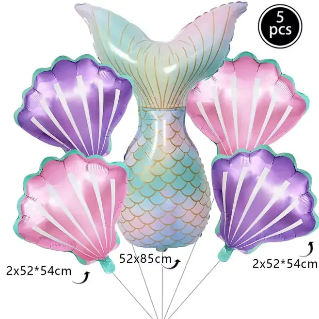 5 teile/satz Meerjungfrau Schwanz Muscheln Luftballons Unter die Tiefsee Meerjungfrau Thema Party Dekorationen Baby Dusche Mädchen Geburtstag Party Gefälligkeiten – Detail 6