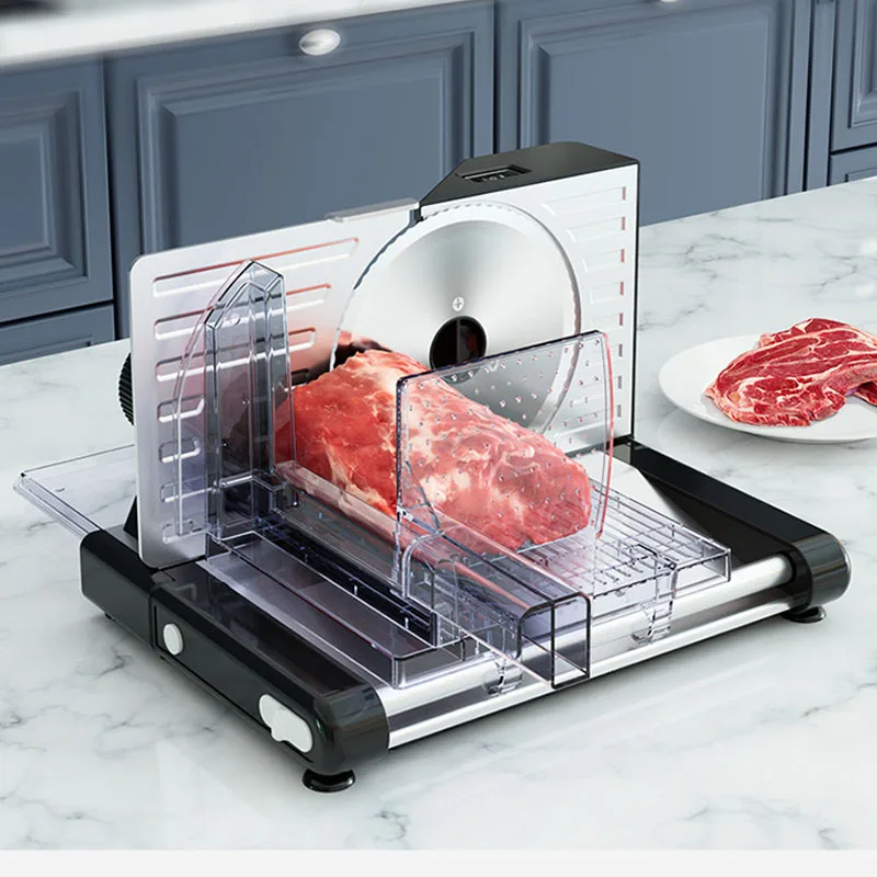 

220/110V Electric Meat Slicer Commercial Stainless Steel Blade Slicer for Frozen Meat/Cheese/Bacon 0-18mm Thickness Adjustable