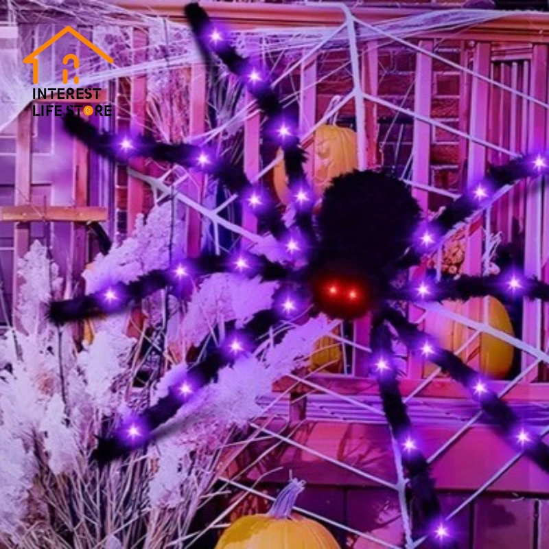 

Halloween Spider Glowing Plush Big Spider Simulation Spider Outdoor Courtyard Haunted House Home Party Decorations Props Decors
