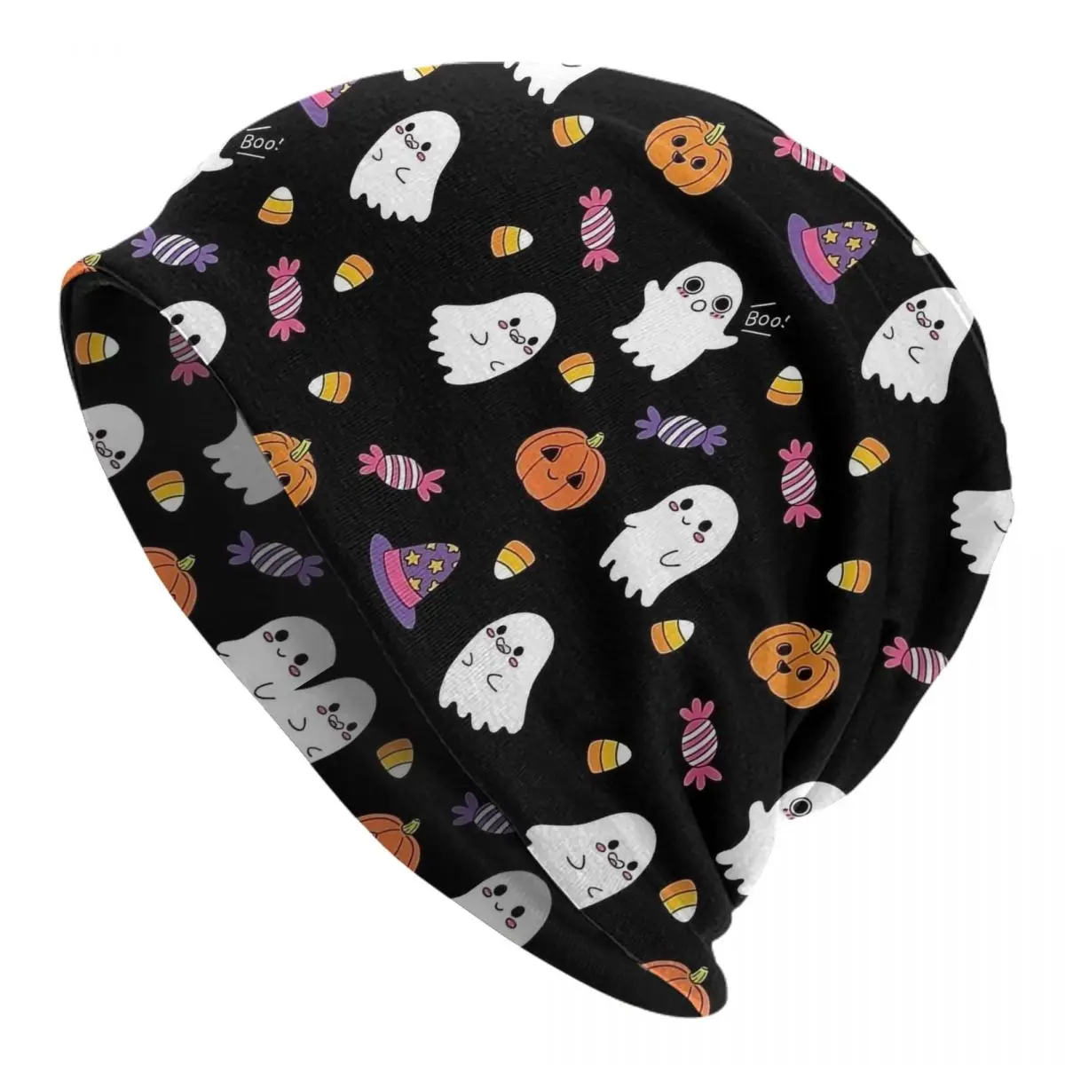 Cute Spoopy Ghost Halloween Candy Bonnet Hat Knitting Hats Hip Hop Street Pumpkin Skullies Beanies Hat Unisex Warm Dual-use Cap