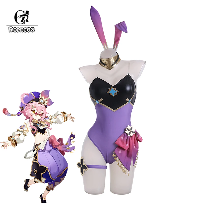 ROLECOS Dori Bunny Girl Costume Genshin Impact Dori  Bunny Suit Sexy Women Jumpsuit Dori Purple Uniform Full Set