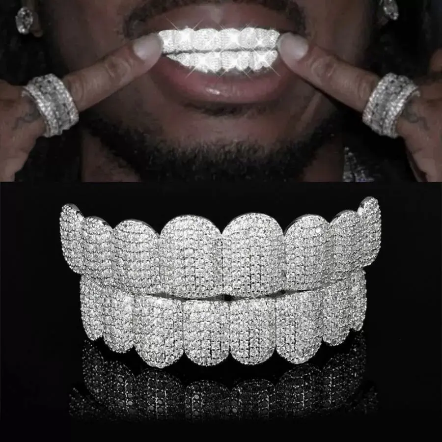 

Unisex Feel Style Baguette Teeth Grillz Set Cubic Zirconia Stone Top & Bottom Hip Hop Jewelry Gift for Men And Women
