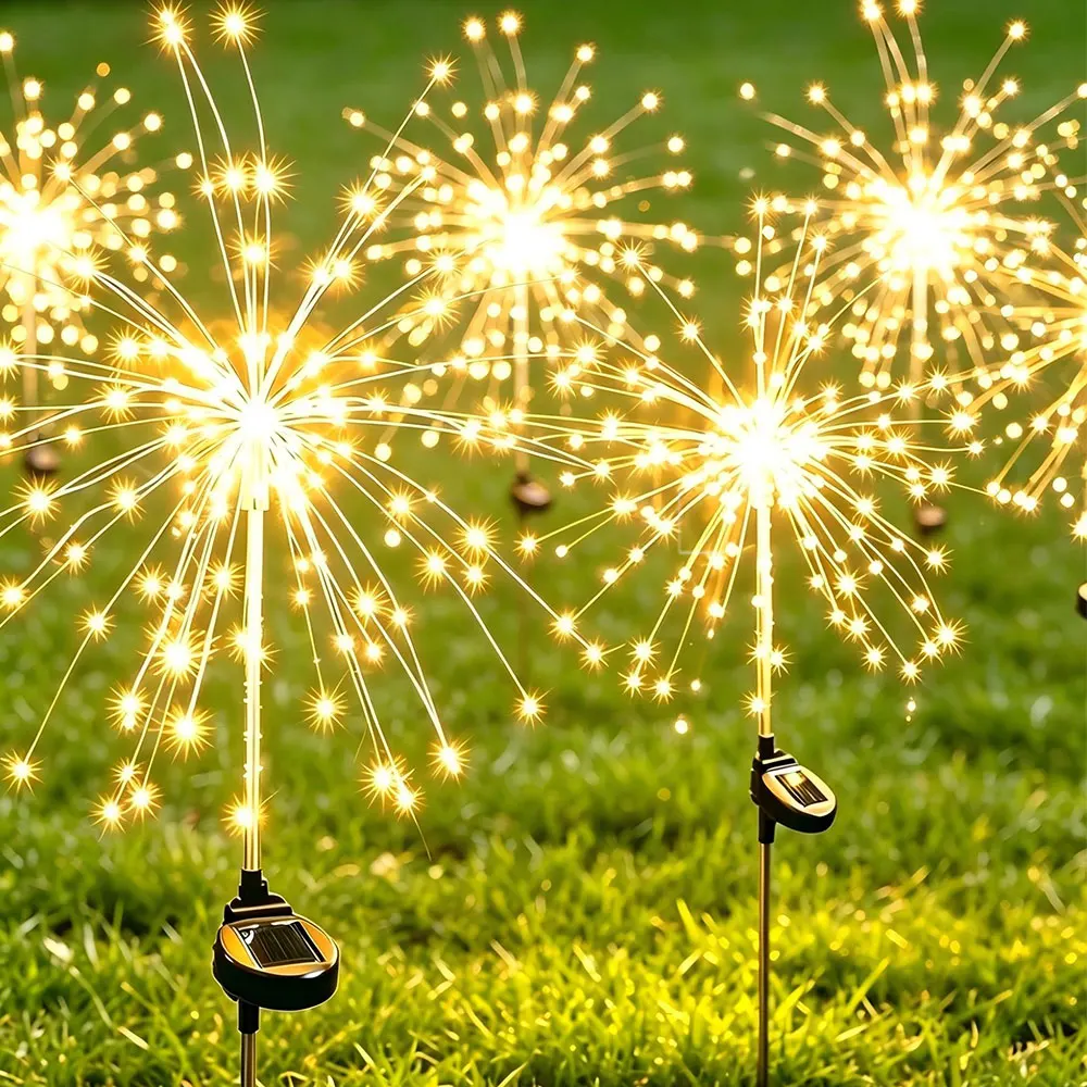 2 Pack LED Solar Firework Lamp Outdoor Garden Decoration Dandelion Fairy Lawn Lights 8 Mode 60/90/150/200Leds Landscape Lighting