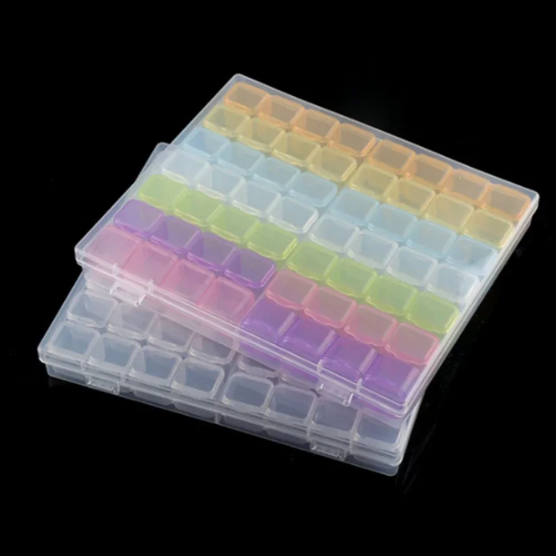 علبة تخزين بلاستيكية شفافة لأدوات تزيين الأظافر ، منظم حجرة ، علبة الخرز ، حاوية مجوهرات ماسية ، 28 شبكة ، 56 شبكة
