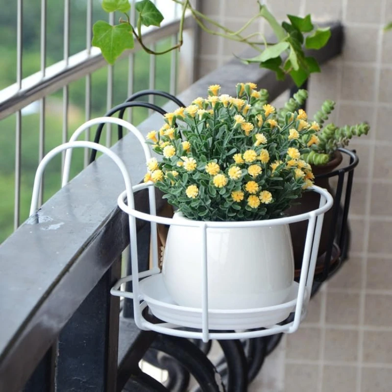 Heavy Duty Hanging Railing Planters Iron Flower Pot Holder Balcony Plant Basket Shelf for Indoor Outdoor Fence Garden Decor