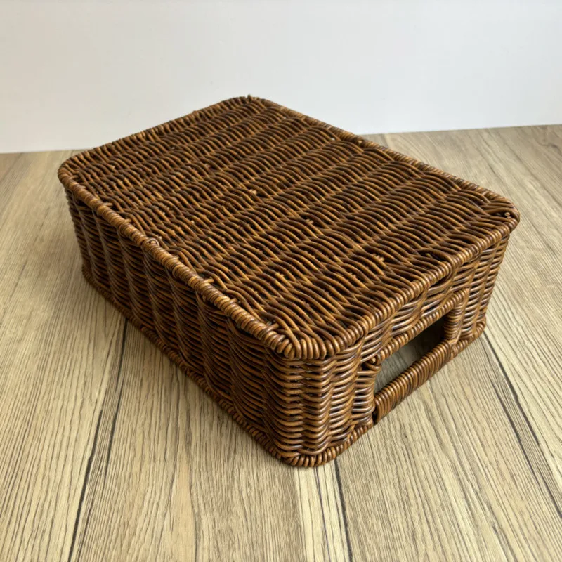 صندوق تخزين منسوج يدويًا سلة كبيرة مستطيلة أشتات منسوجة منظم للنزهات صندوق تخزين مستحضرات التجميل أدوات المطبخ المنزلية #6