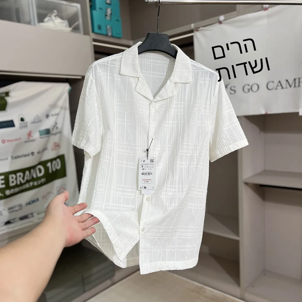 Lightweight Summer Men's Shirt Embroidered Cuban Collar Short Sleeve Breathable Casual Luxury Fashion Urban Style Thin Fabric
