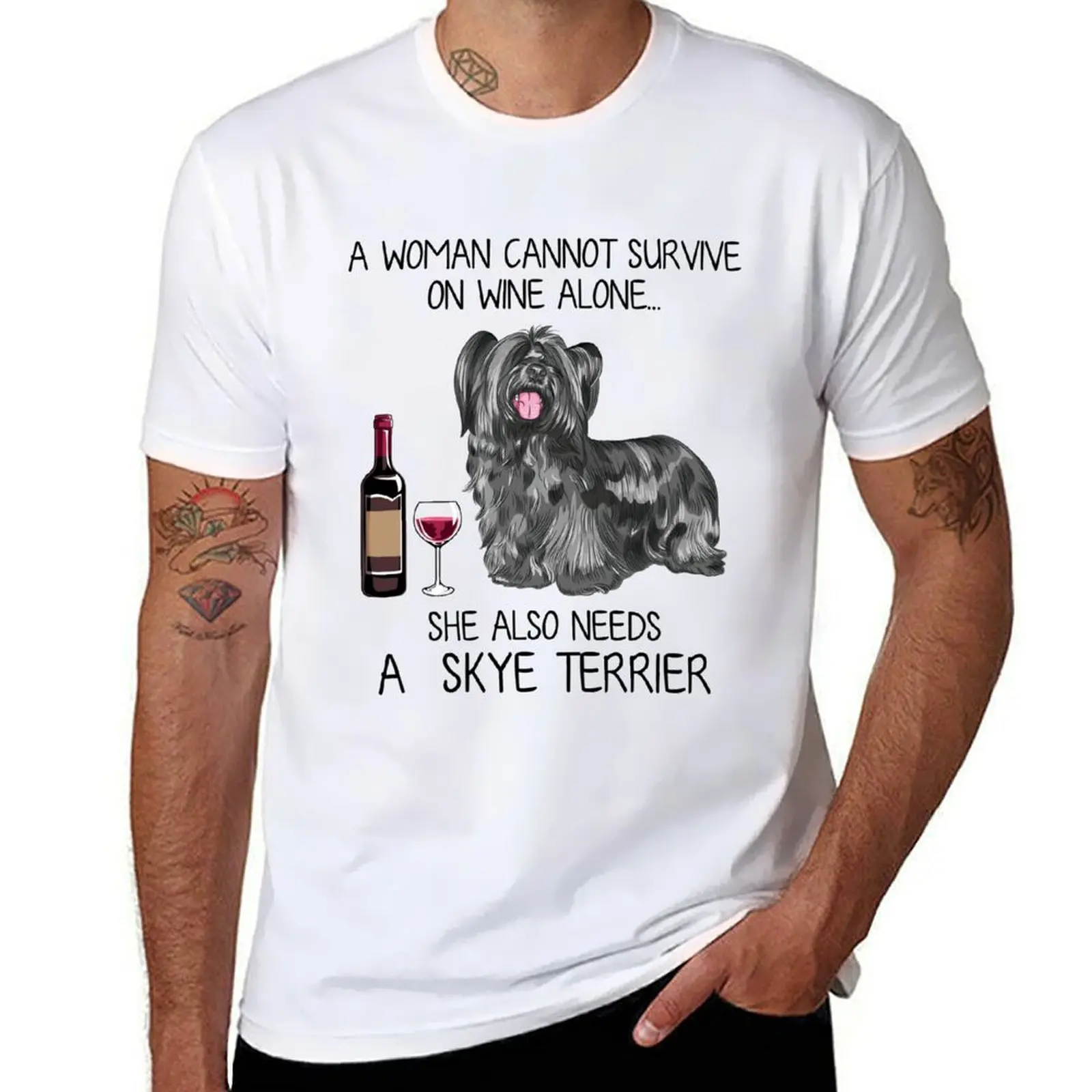 Skye Terrier dog and wine Funny gift for dog mom T-Shirt t shirt personalised t shirts for man graphic tees T-Shirt