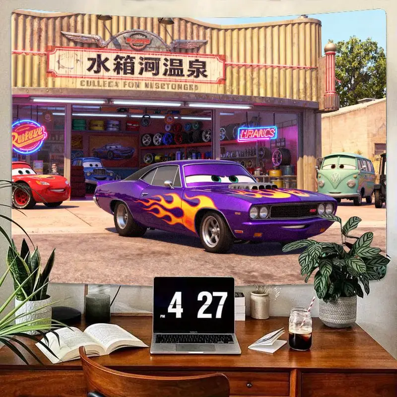 

1PC Disney Pixar Cars Radiator Springs Tapestry, Ramone Purple Flame Car Wall Art for Kids Boys Room Decor Gift