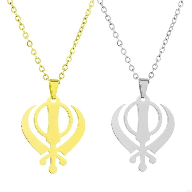 

D5QB Stainless Steel Sikh Necklace Religious Symbol Pendant Wear Resistant Neckchain