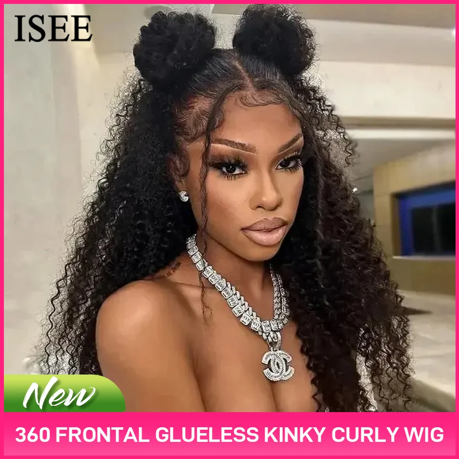 ISEE 360 Kinky Curly Wear Go Glueless Wig With Invisi Draw-strings Pre-Cut Lace Wear Go Wigs Pre-Bleached Knots  Human Hair Wig