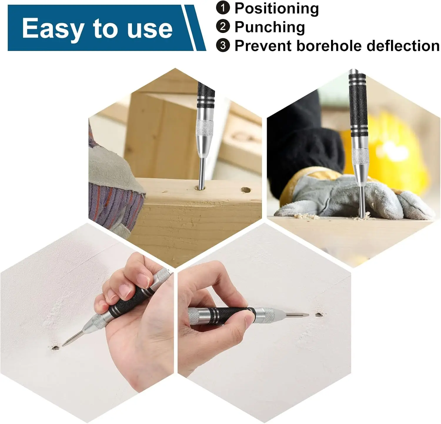 2er-Pack robuster, federbelasteter Körner – verstellbarer Schlagmarker für Metall, Holz, Kunststoff und Glas