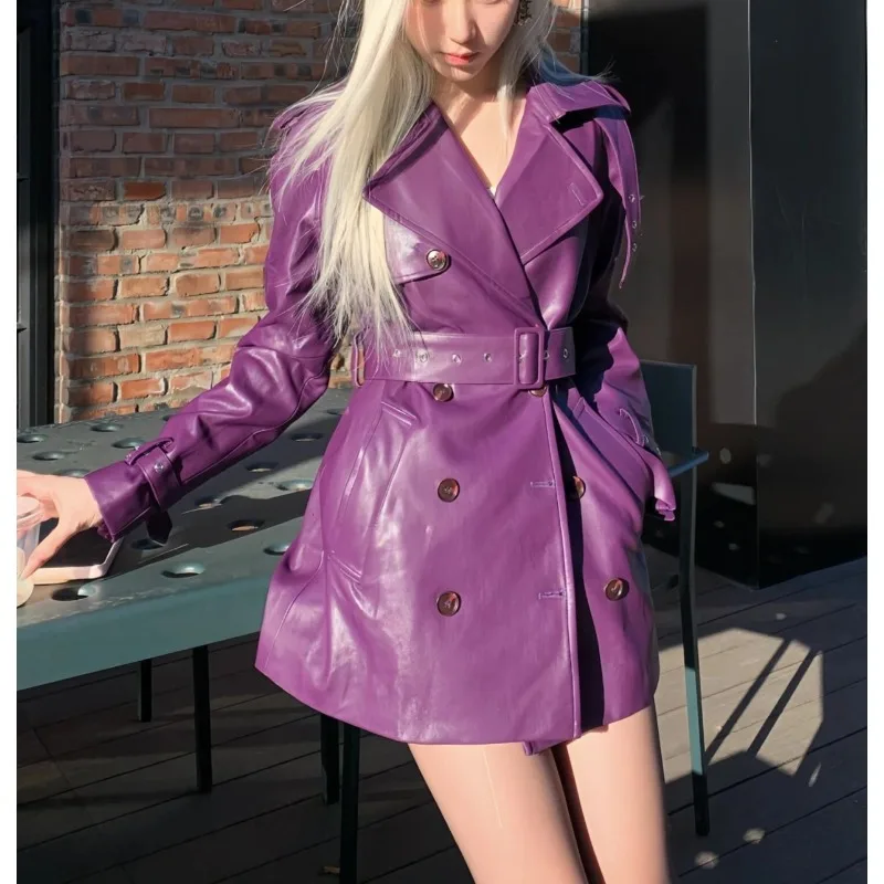 الخريف والشتاء مزاجه الجديد موسى الملكي كبار اجتماعي عادية مزدوجة الصدر تصميم بولو طوق سترة جلدية النساء #2