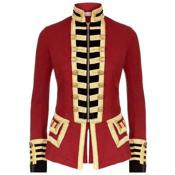 Cosplaydiy New Women’s Red French Terry Officer’s Military Band Jacket Costume red zipper jacket e jersey jacket Men Top Suit