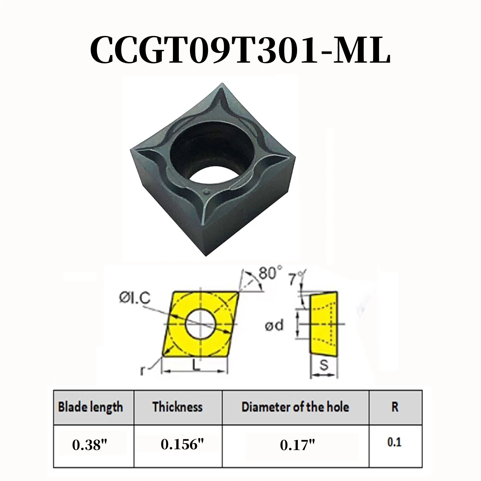 10Pcs 80° Rectangle Carbide inserts CCGT09T301-ML Finish Turned and Ground Stainless Steel Boring Insert