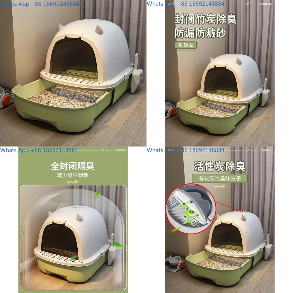 

Large Enclosed Cat Litter Box with Odor Control for Home Use No Spill Design