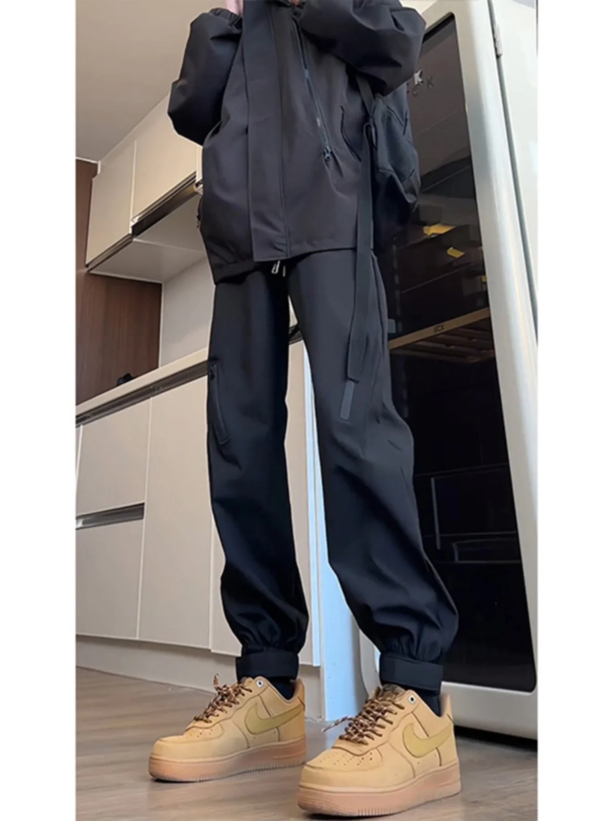 

Bla Fce Lined Thiened American Sle Men's Cargo Pants Autumn Winter Outdoor Mountain Riding Workwear Trousers