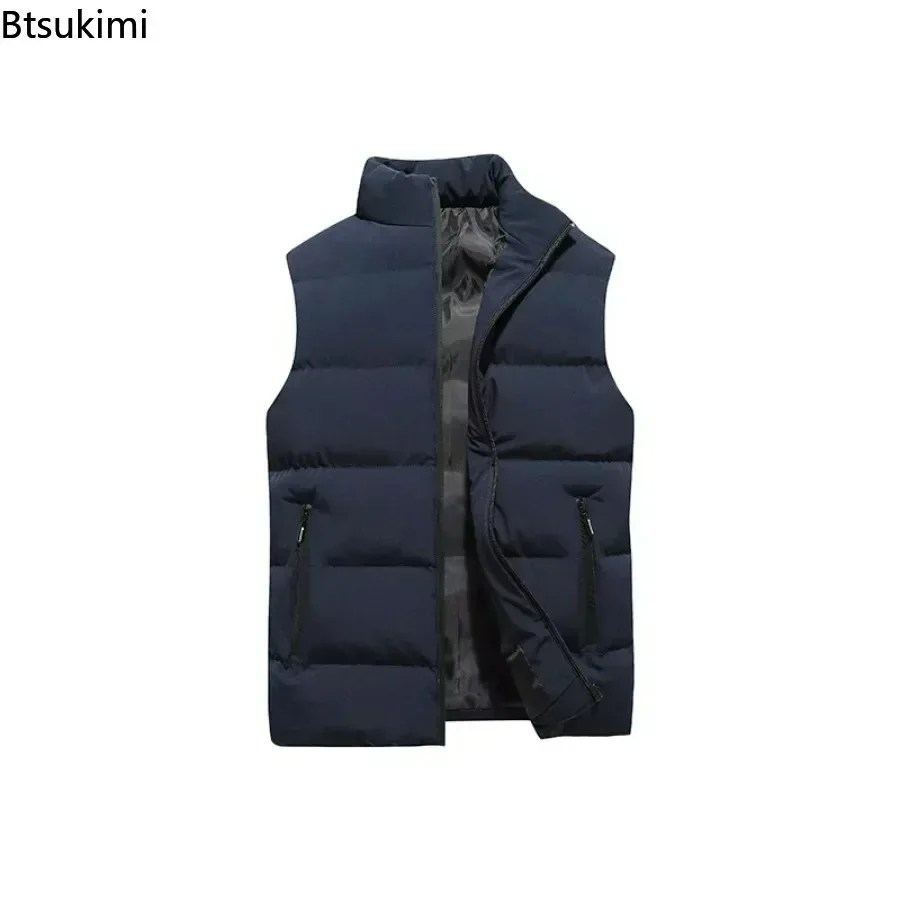 New Men's Winter Warm Cotton-padded Vest Jacket Fashion Stand Collar Thicken Waistcoat Zip Sleeveless Jacket Men's Outdoor Vest