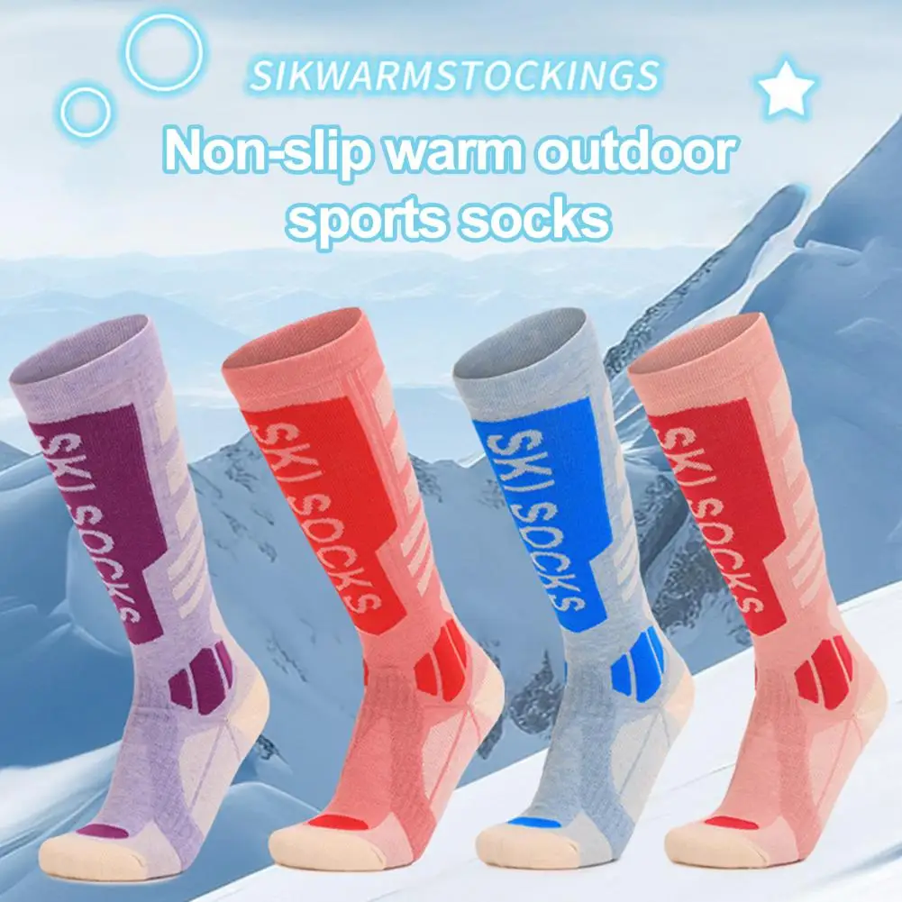 Thermal Ski Socks Women Ski Socks Winter Warm Wool Ski Socks for Women Color Blocking Thermal Knee High Stockings for Outdoor