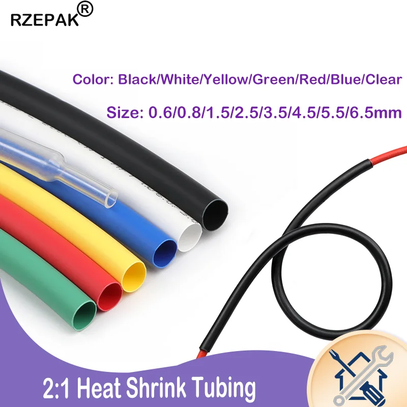

2/5/10m 2:1 Heat Shrink Tube 7colors Diameter 0.6/0.8/1.5/2.5/3.5/4.5/5.5/6.5mm Polyolefin No Glue Inside Insulated Cable Sleeve