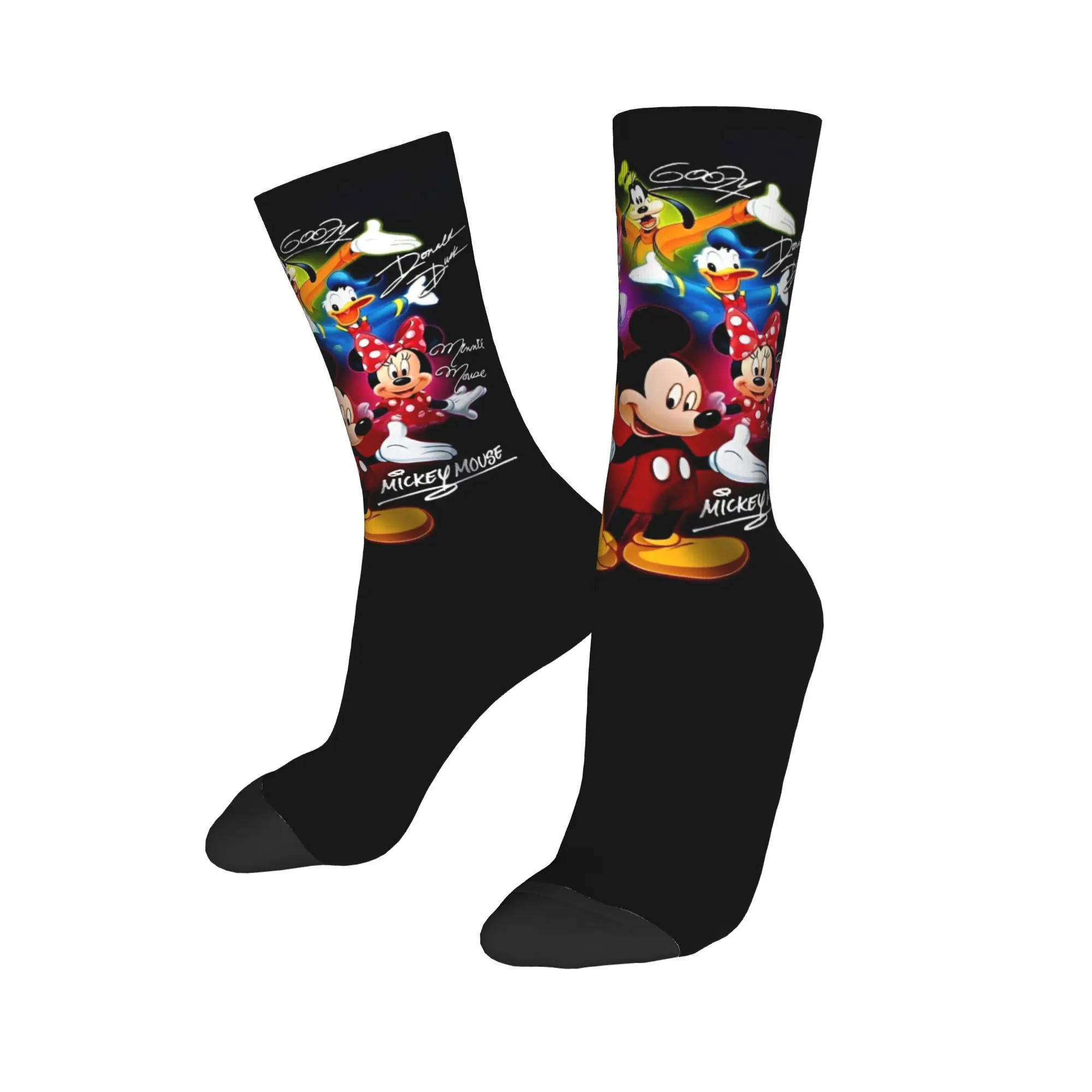 Harajuku Mickey Mouse Donald Duck Stocking Soccer Socks Minnie Goofy Goof Cartoon Polyester Crew Socks Women Men Sweat Absorbing