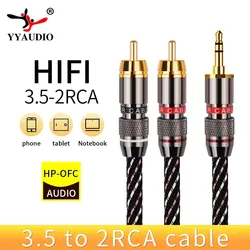 YYAUDIO HiFi 3.5mm do 2rca Kabel audio 6N OFC AUX 3.5 Stereo Jack RCA Y Rozgałęźnik Kabel do MP3 MP4 PC Wzmacniacze Telefoniczne Mikser