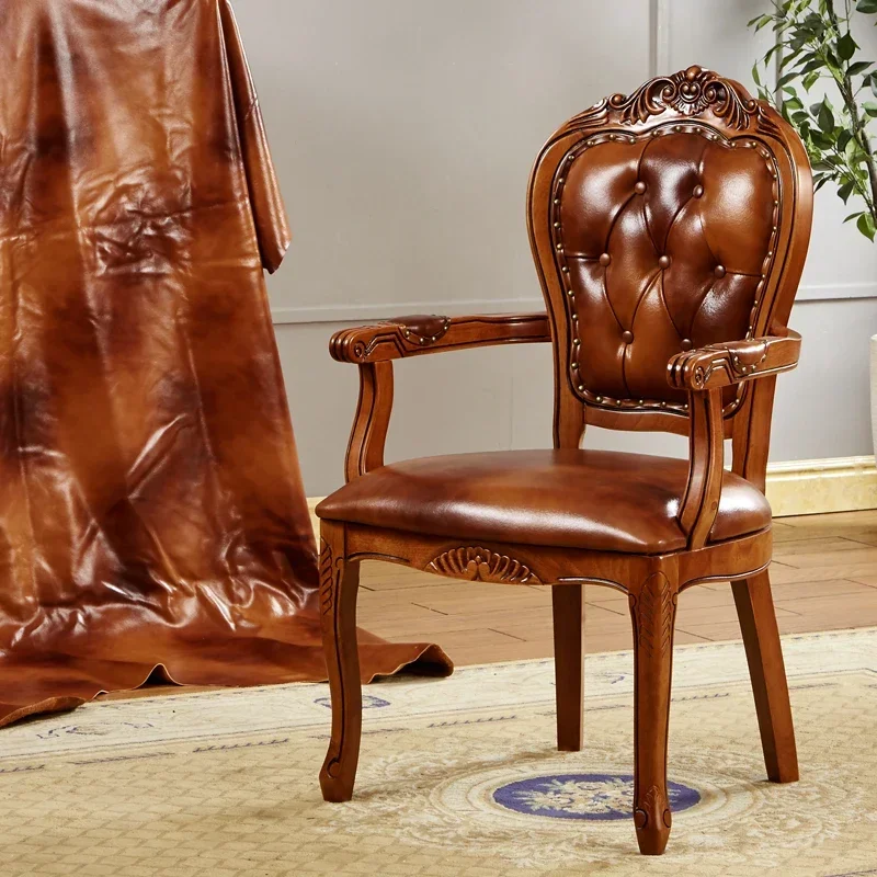 Kursi Makan Sandaran Lengan Rumah Kursi Makan Tahta Kayu Mewah Mewah Tahan Air Kursi Kulit Modern Furnitur Salle Manger