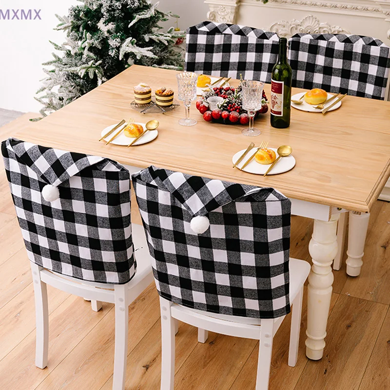 Chair Back Comfort Cover Black and White Plaid Chair Cover Christmas Chair Decoration Home Decor