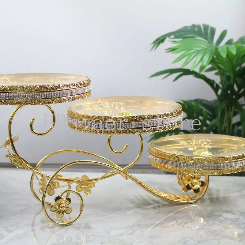 

European Style Golden Fruit Tray Storage Rack Muslim Fruit Plate Tabletop Organizer for Cake Dessert Serving