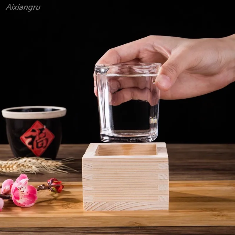 

Square Creative Sake Wooden Cup, Simple Wooden Wine Box, Sushi Restaurant Small Wooden Wine Glass Solid Wood Wine Holder, Coaste