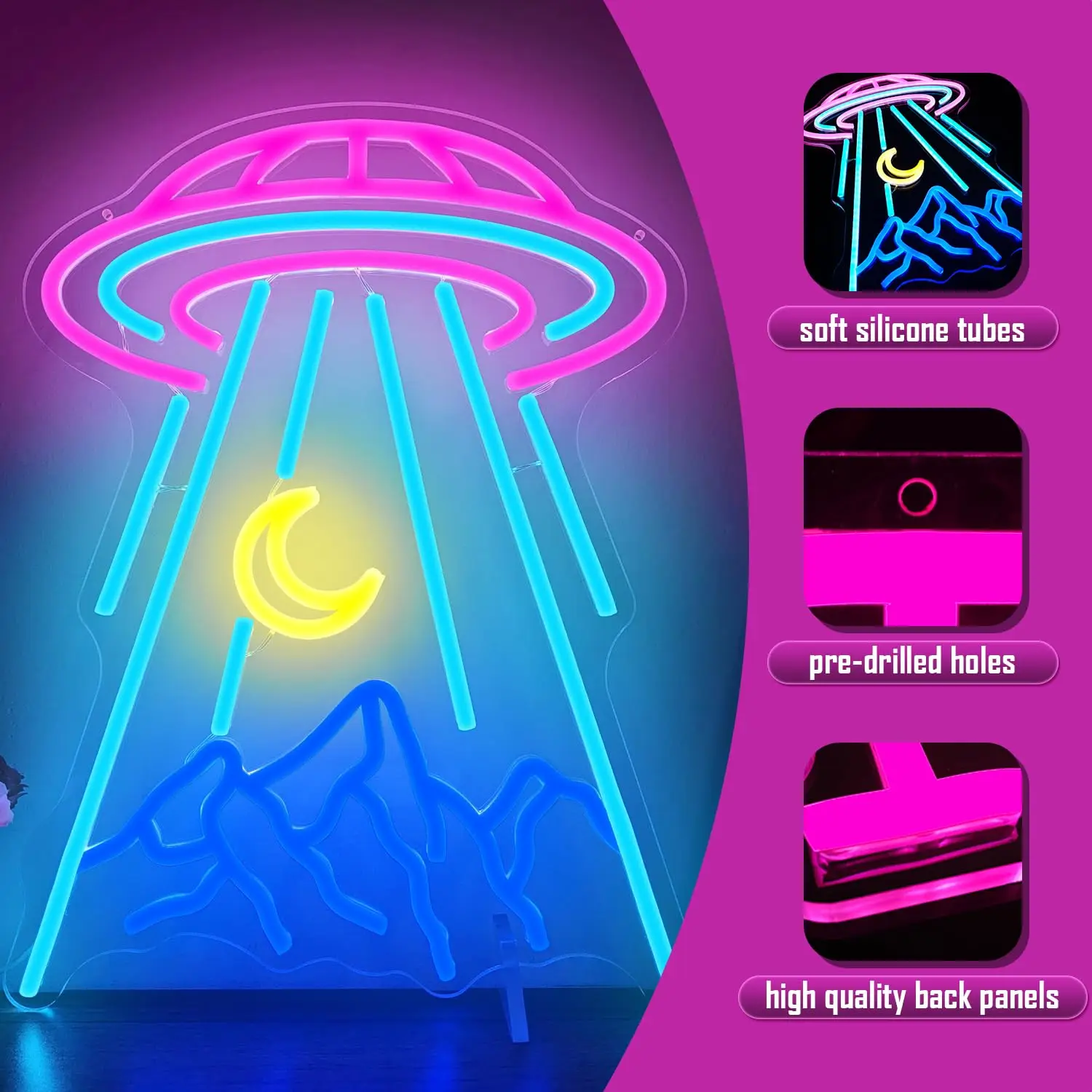 UFO Neon Sign Alien Spaceship Led Neon Light For Bedroom Kids Space Game Room Bar Nightclub Shop Decoration Display Gifts