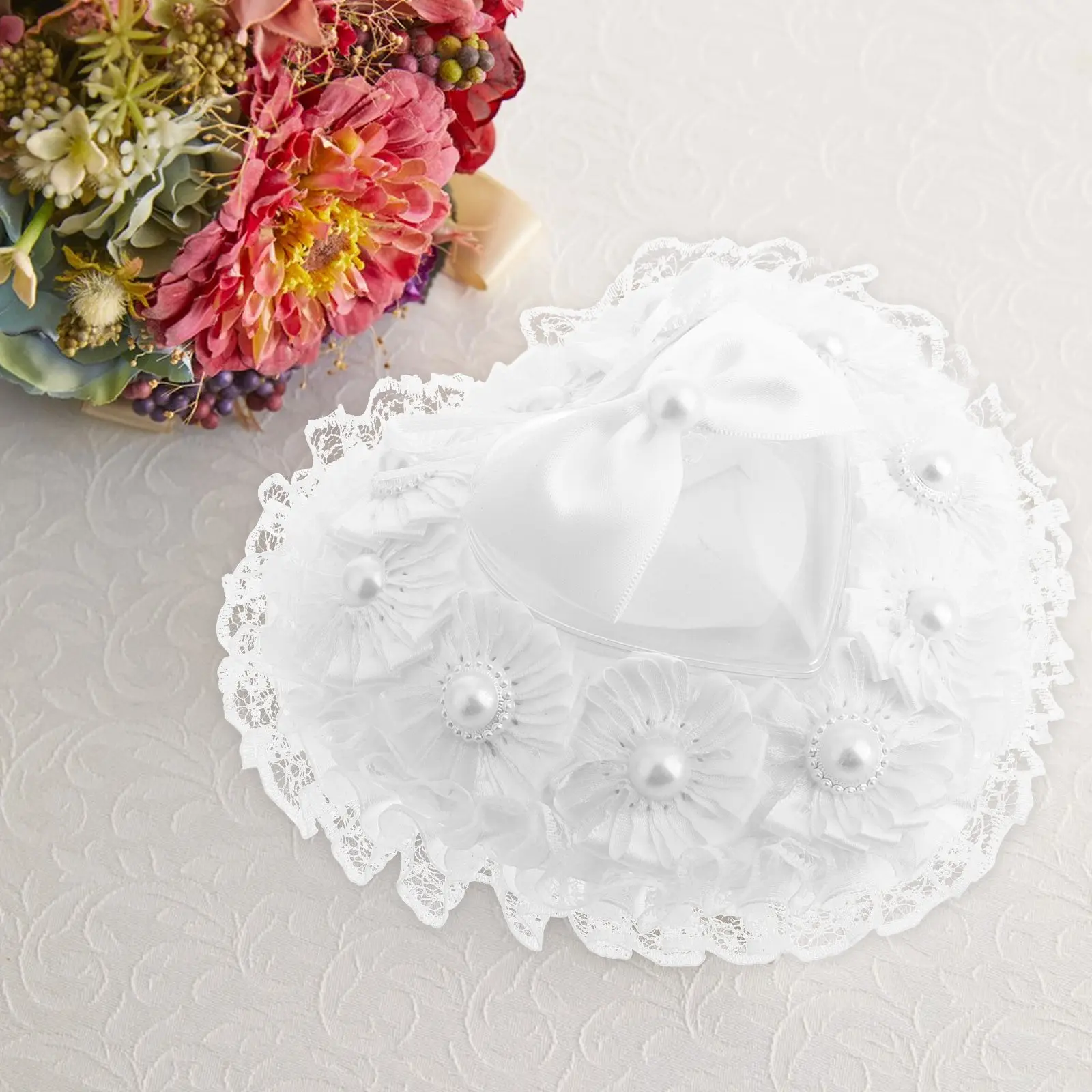 

Wedding Ring Pillow Heart-Shaped Cushion Elegant Ring Bearer Pillow for Engagement Ceremony Proposal Wedding Supplies