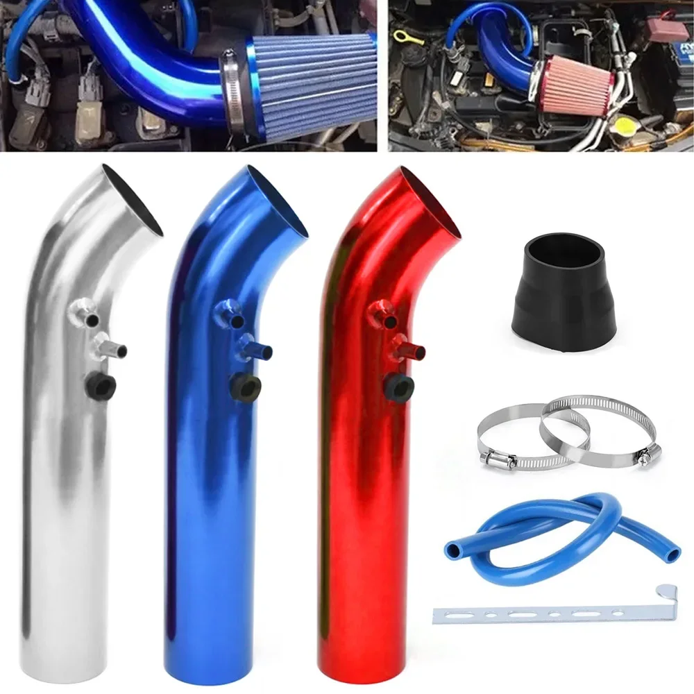 3 Inch 76mm Car Air Intake Pipe Kit Universal Aluminum Racing Car Cold Air Intake Pipe Air Filter Induction Tube With Rbber Hose