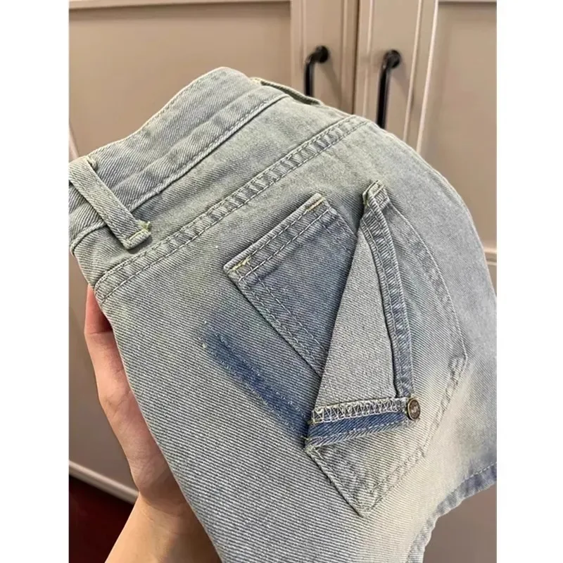 Falda vaquera ligera Wa Distred, cintura alta, delgada, corte en A, envoltura corporal, falda súper ort, pantalones coreanos Sle Commute