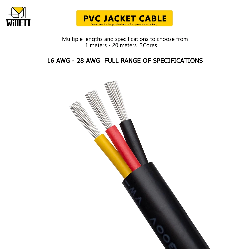 3Core PVC Jacket cable Flexible cable Power data cable Black Tinned Copper Electric cable Extension cord For signal transmission