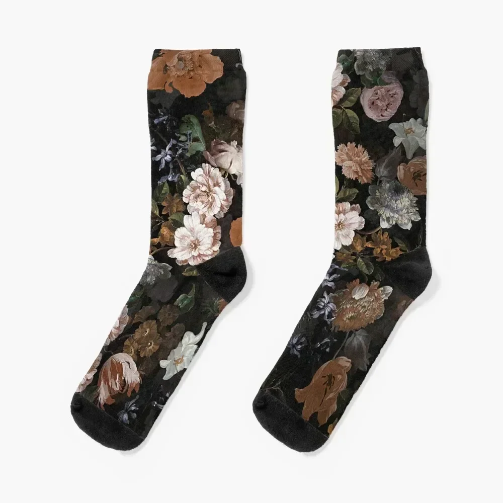 

Antique Botanical Night Flower Garden Socks Antiskid soccer compression kawaii Hiking boots Men's Socks Women's