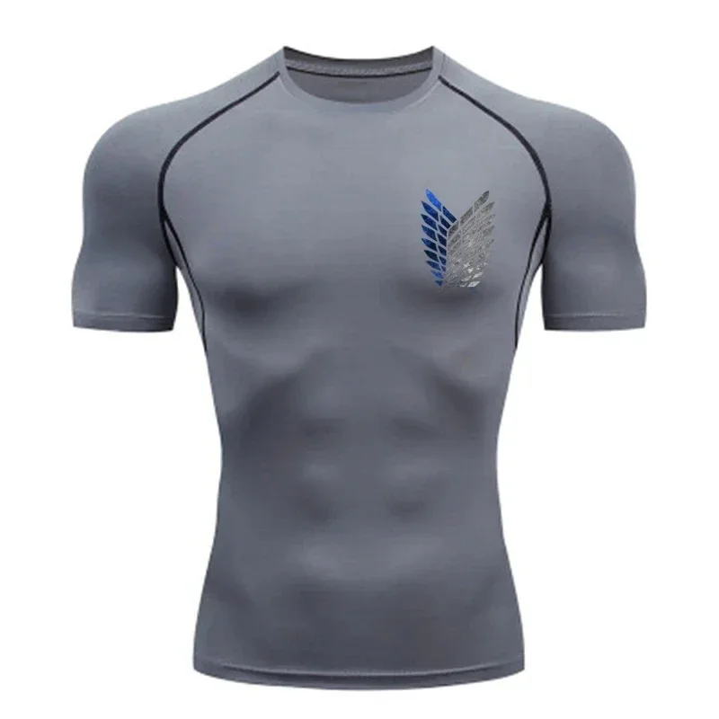 Anime Compression Tshirt Men Fitness Tight Short Sleeve Sport Top Gym Sportswear Quick Dry Training Jogging Tee Shirt