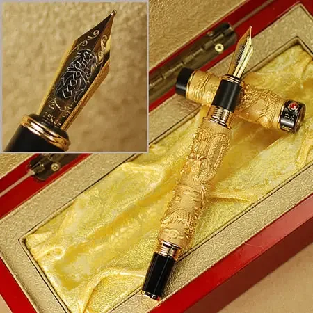 Imagem -02 - Jinhao-golden b Nib Caneta-tinteiro Dois Dragões Brincando com Pérola Caneta Esculpida