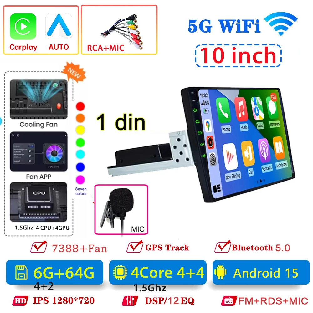 1 din 4 Core 4G 64G 9 10 inch Car play Android Radio Multimedia