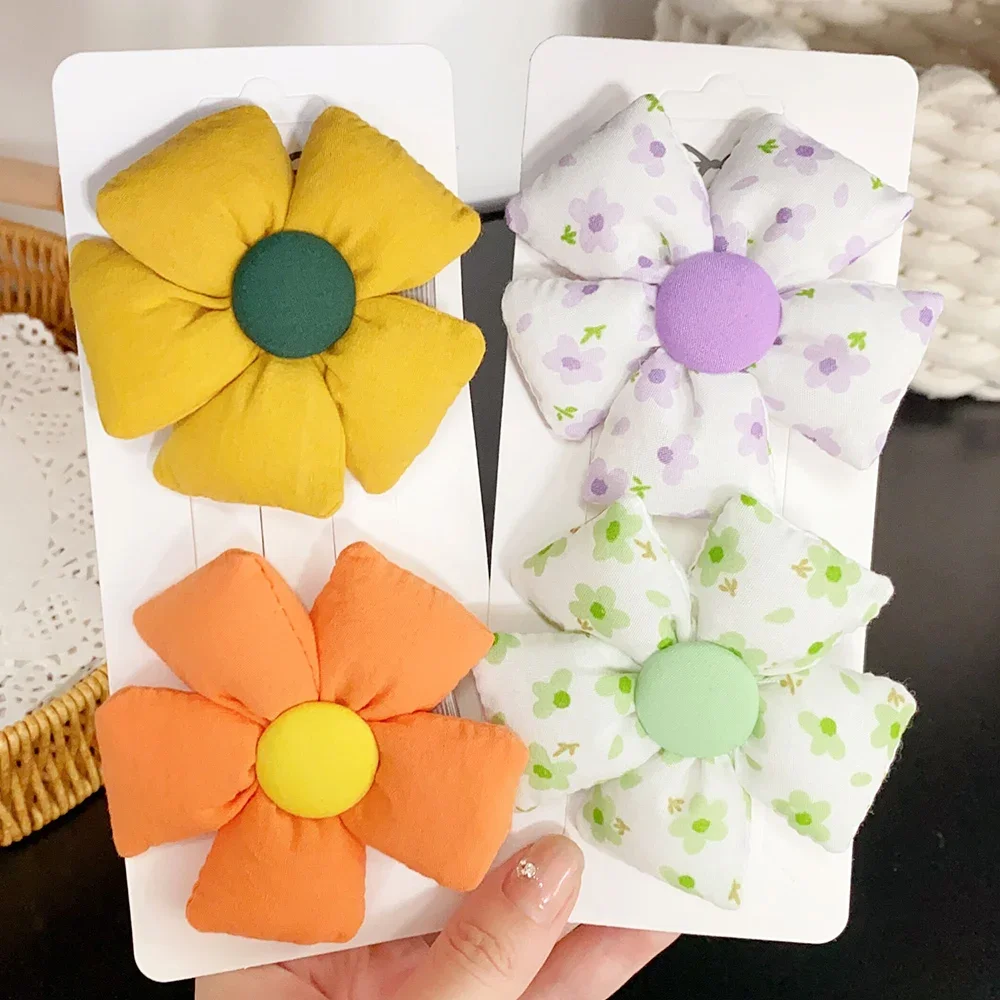 2Pcs/Set Sweet Print Flower Hair Clips for Cute Girls Cartoon Hairpins Barrettes Kids Headwear Baby Hair Accessories Wholesale