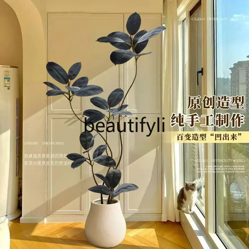 

YHH A33 Simulation green plant rubber tree living room potted plant indoor bionic fake plant ornament light luxury high-end
