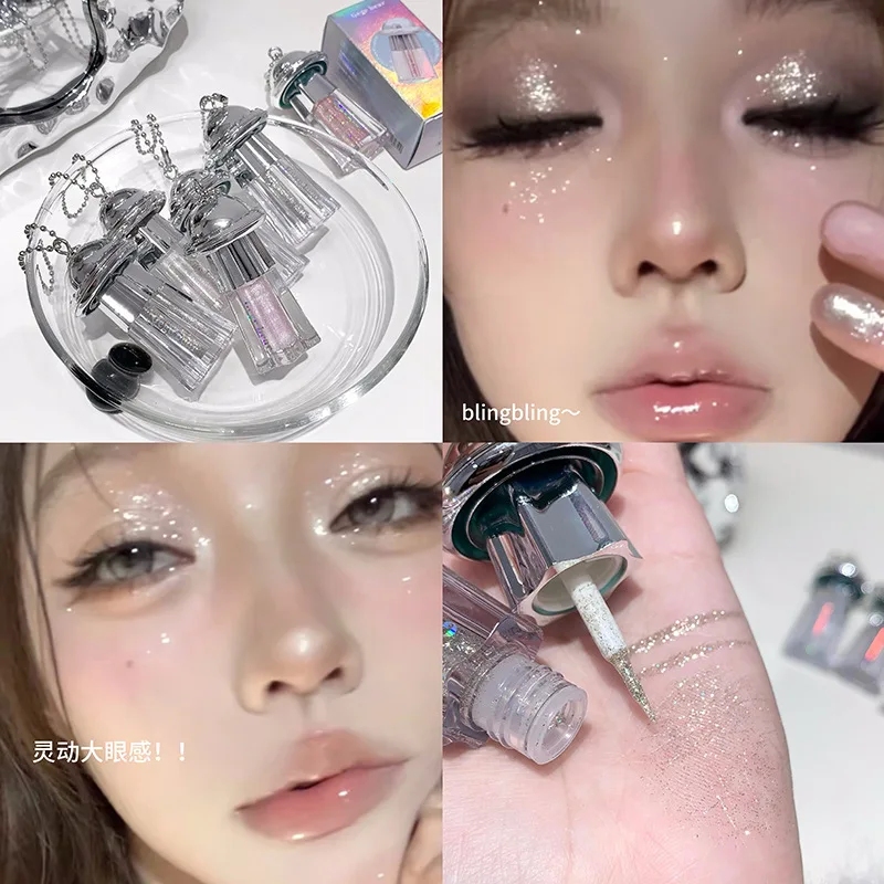 Paleta de sombras de ojos líquidas Little UFO, juego de maquillaje de larga duración y a prueba de manchas para looks glamurosos, cosméticos con purpurina para mujer