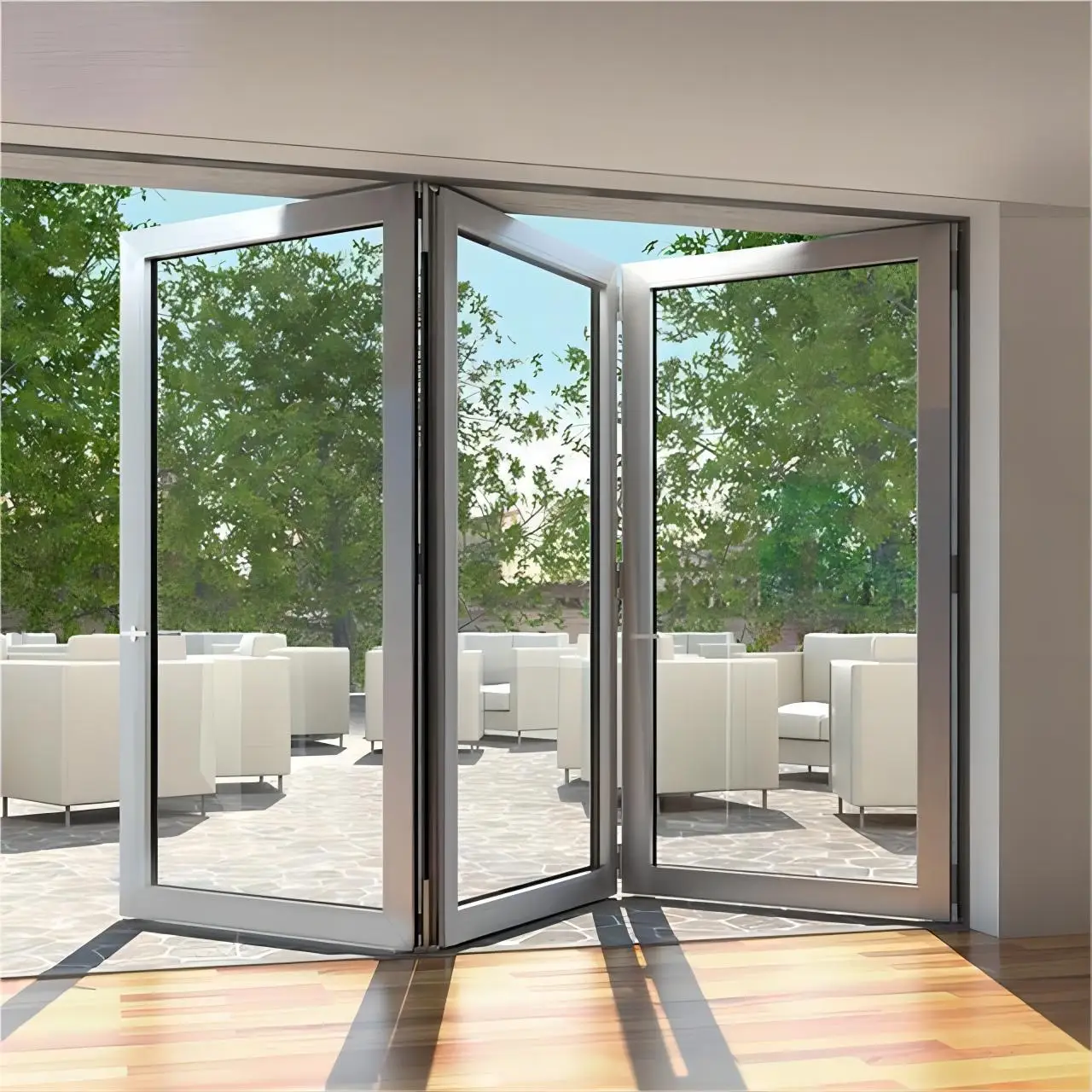 Custom Modern Exterior Veranda Large Folding Door Panoramic Aluminium Tempered Glass Double Glazed Accordion Bifold Door