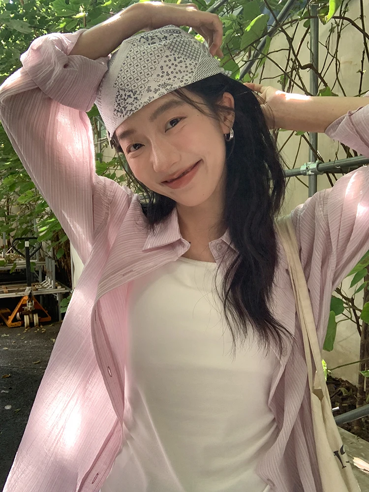 

Pink Long Sve irt Jaet Women's Loose Top Sun Protection Spring 2026 New Design Casual Breathable Faionable Women's S...