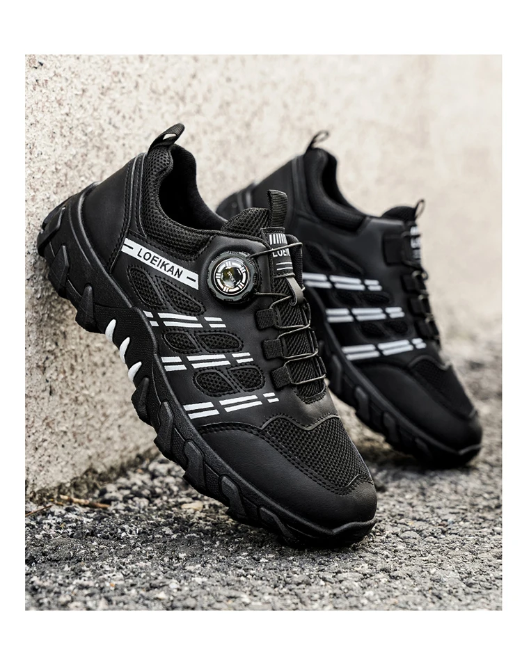 Herren-Wanderschuhe mit drehbarer Schnalle, rutschfeste, dicke Sohle, Outdoor-Trekking-Kletterschuhe, Schwarz-Silber – Detail 12