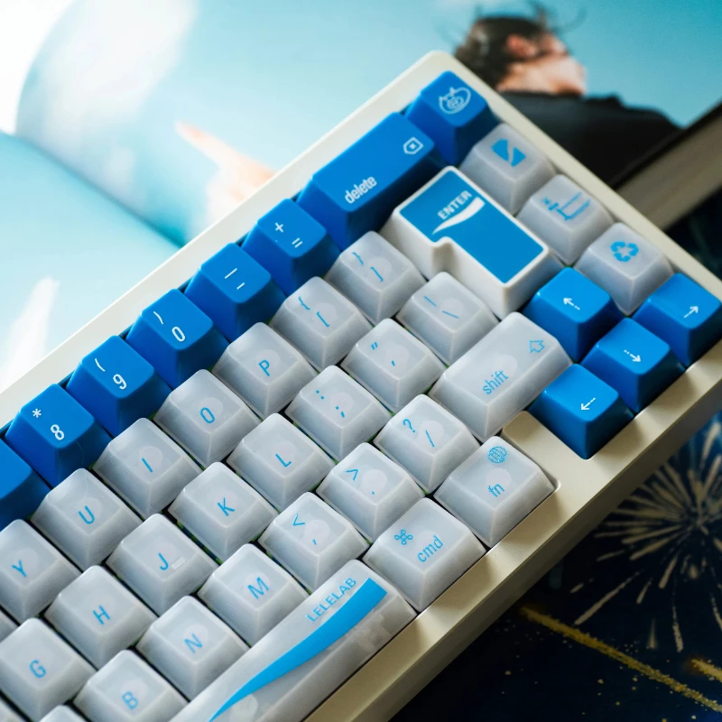 

LeleLab Blue Theme Keycaps Set PBT Cherry Profile Glossy Transparent Customized Gaming Keycaps for Mechanical Keyboard PC Gifts