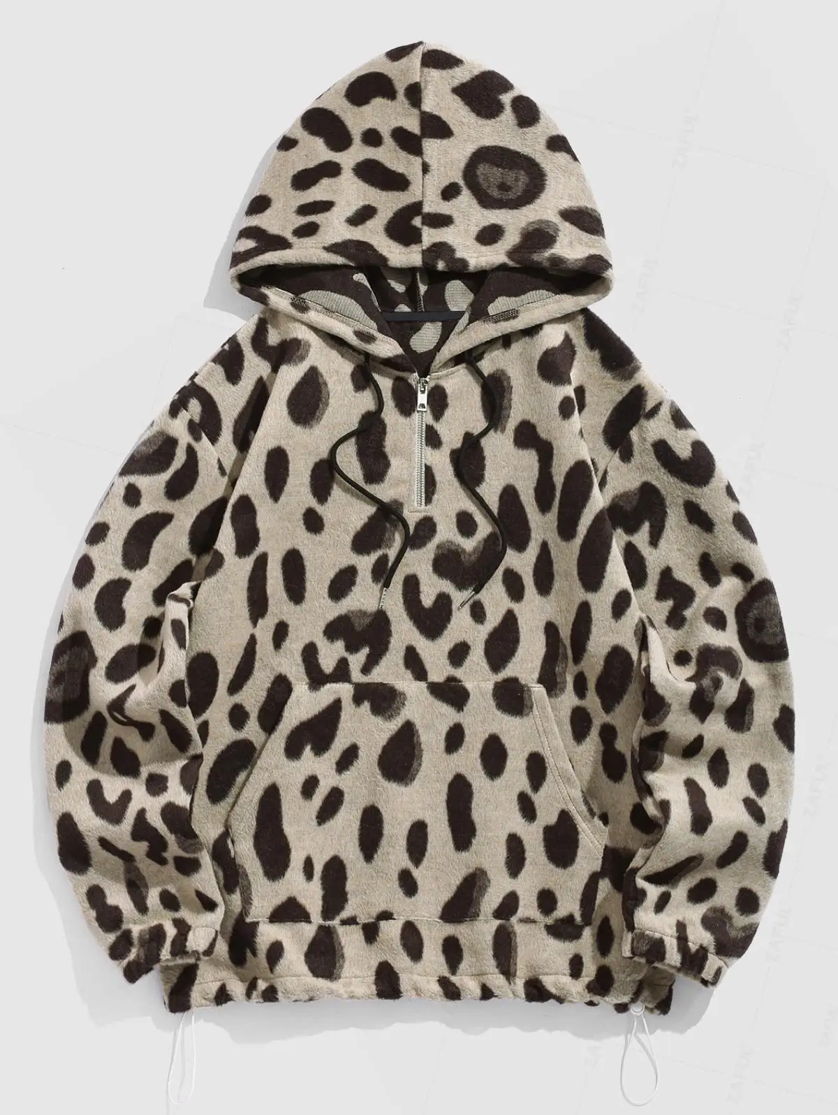 

Men's Casual Fluffy Fuzzy Leopard Pattern Kangaroo Pocket Pullover Hoodie